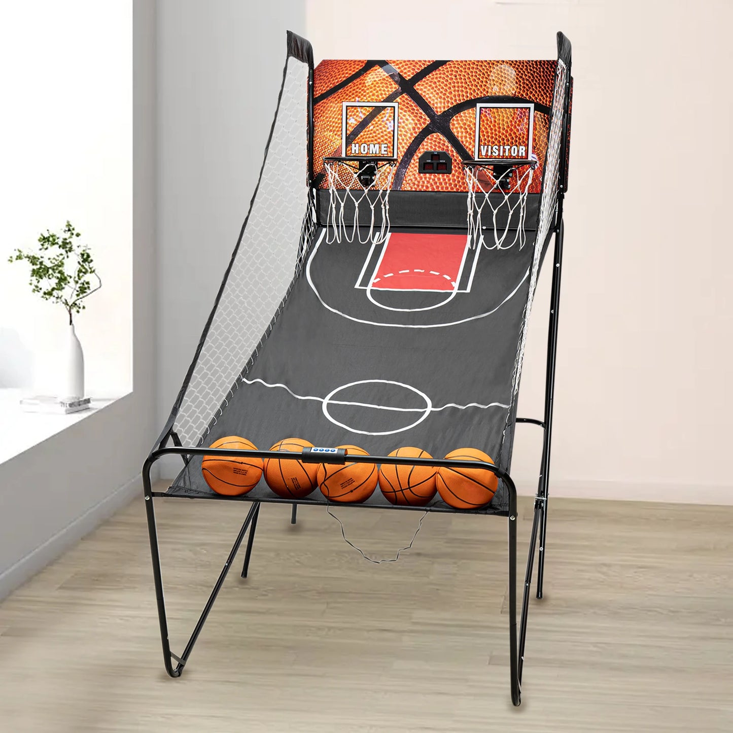 Double Electronic Scoring and Shooting Machine Dual-shot Basketball Arcade Floor Standing Basketball Arcade Game with LED Screen