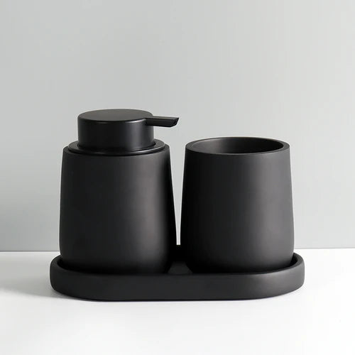 Bathroom Accessories Set, Lotion Bottle, Mouthwash Cup, Tray, Portable Shampoo Dispenser, Three Piece Set, Resin