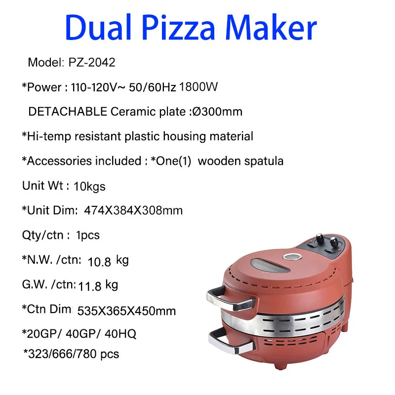 12 Inch Electric Pizza Maker Chapati Oven for Pancake Broiler Flapjack Roaster with Stone Plate