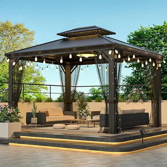 Heavy Duty Gazebo, 10x12 Gazebos For Patios, Hardtop Garden Gazebo With Aluminum Frame,Polycarbonate Gazebos Roof Panels,Outdoor