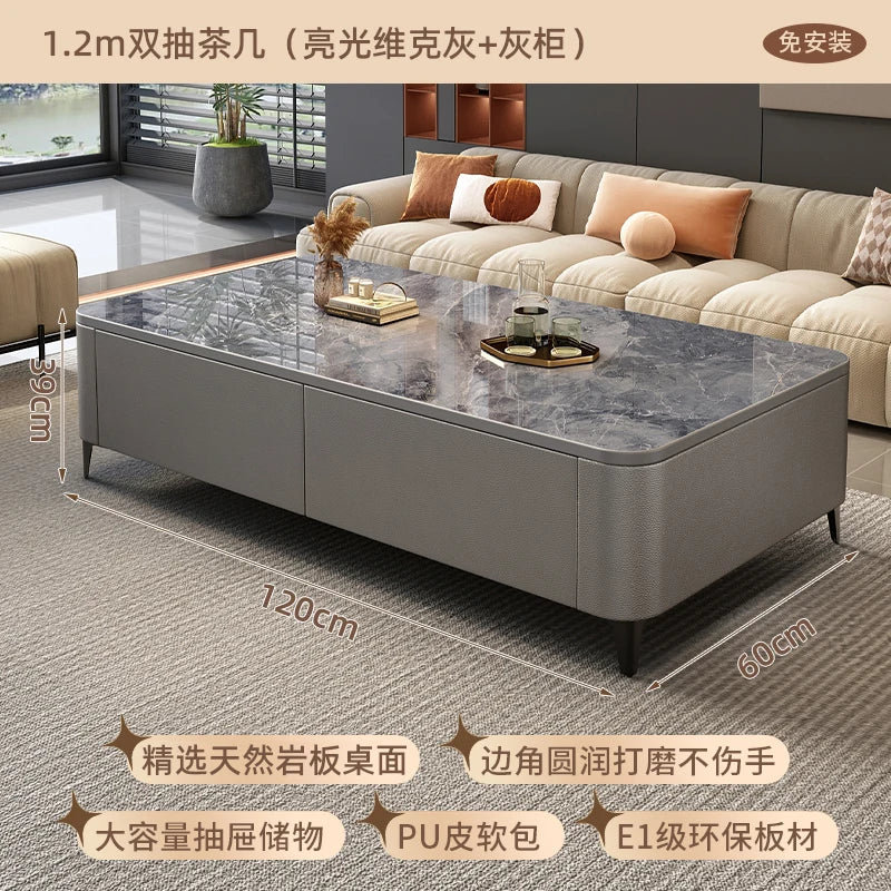 Rock slab coffee table living room home 2024 new small apartment light luxury advanced modern simple floor TV cabinet combinatio