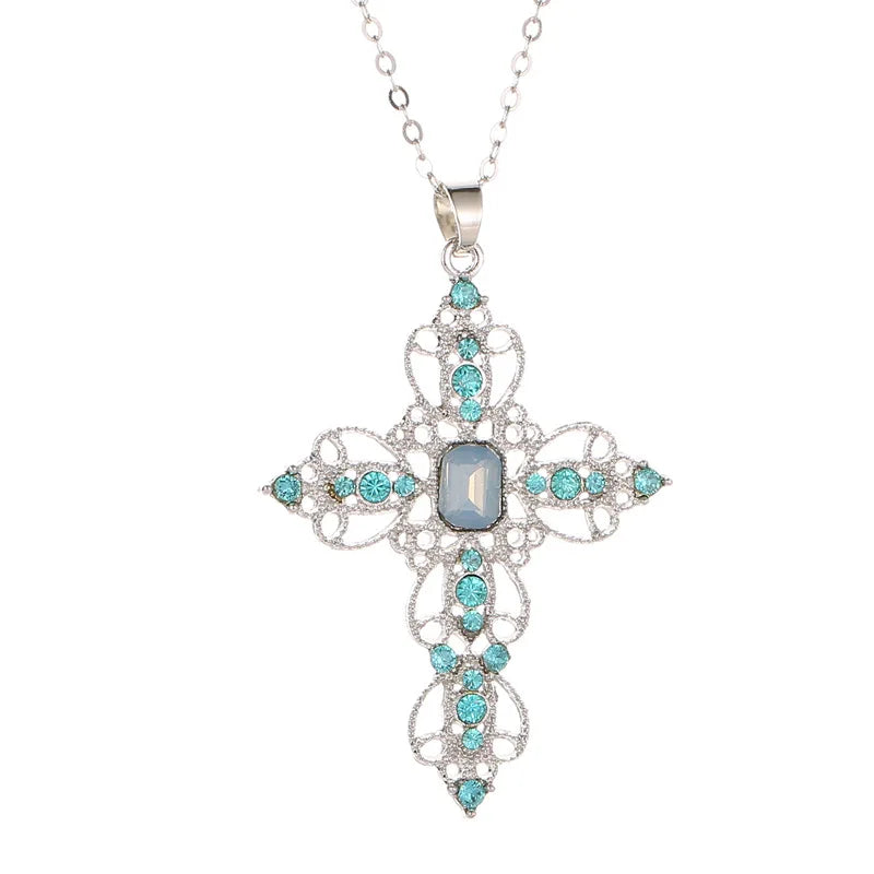 Gothic Big Zircon Cross Necklace Unisex Y2K Irregular Goth Large Cross Pendant Necklaces for Men Women Couple Necklace Jewelry
