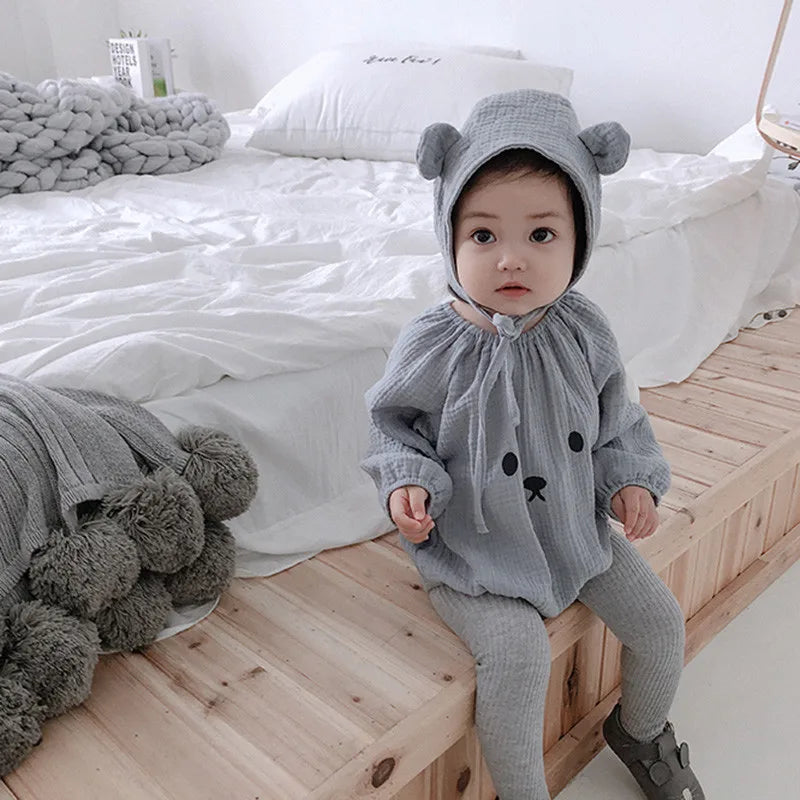 Baby Boy Girl Clothes Set Muslin Spring 0-5Y Baby Organic Cotton Lapel Navy Style Long Sleeve Tops + Shorts Newborn Baby Sets
