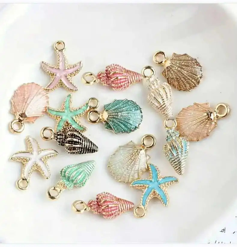 30/50pcs Of Random Dripping Oil Pearlescent Conch Shell Starfish Diy Jewelry Accessories Bracelet Earrings Pendant Alloy