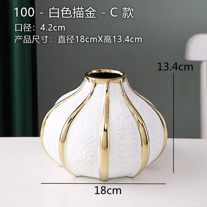White Gold Ceramic Vase Desktop Flower Arrangement Hydroponic Vases Dried Flowers Vase Plant Vases Flowerpot Decoration Crafts