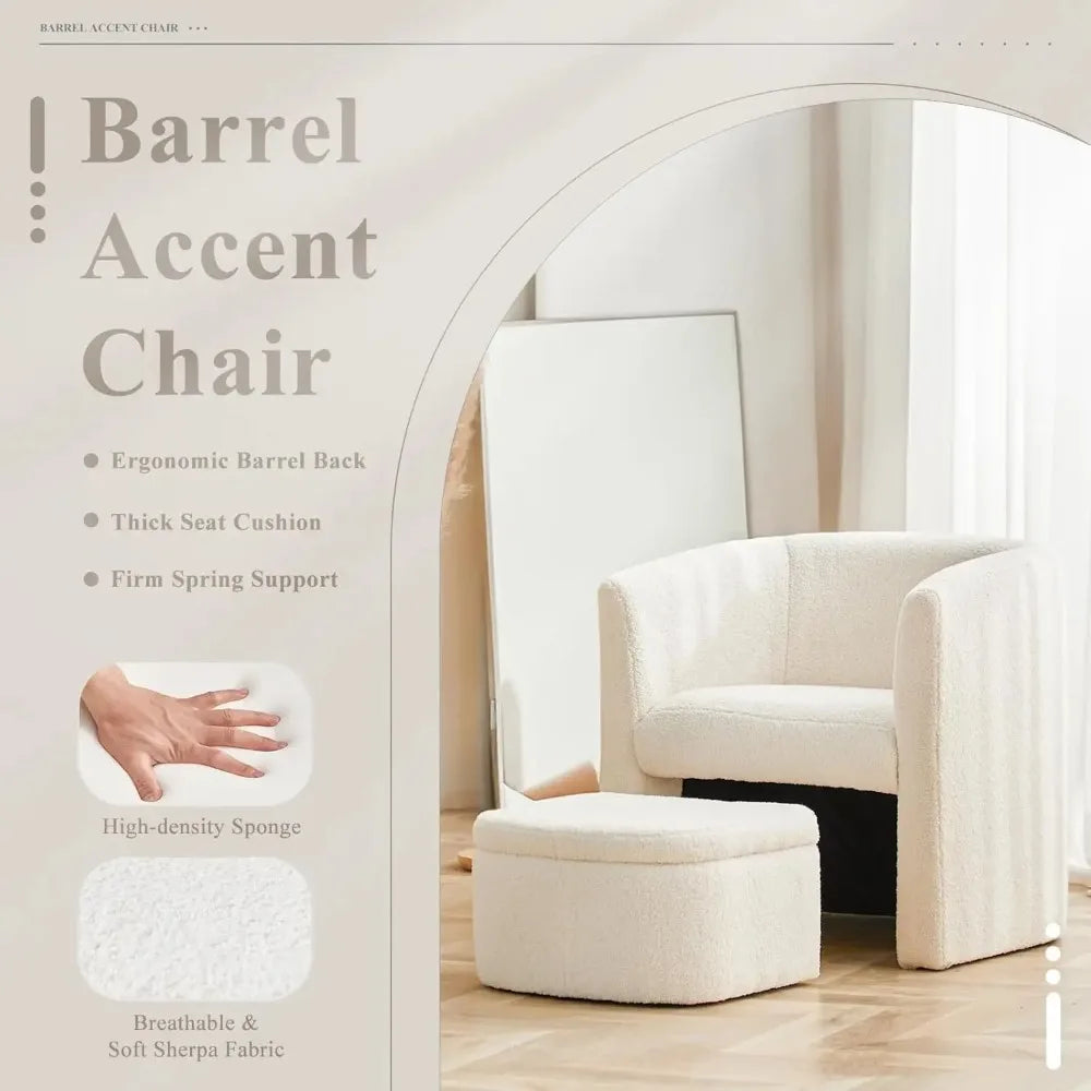 Upholstered Sherpa Bucket Armchair with Storage Footstool, Modern Living Room Side Chair, Single Sofa Armchair