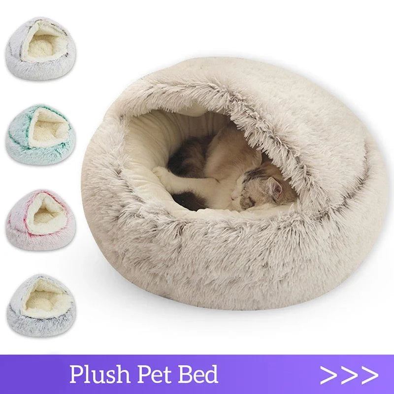 Cat Dog Bed Pet Mattress Sleeping Warm Soft Plush Pet Bed with Cover Round Nest Cave for Small Dogs kitten