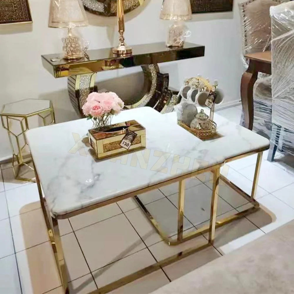 Living room furniture space saving center table 2 pieces silver coffee table set mirror smart square glass coffee table