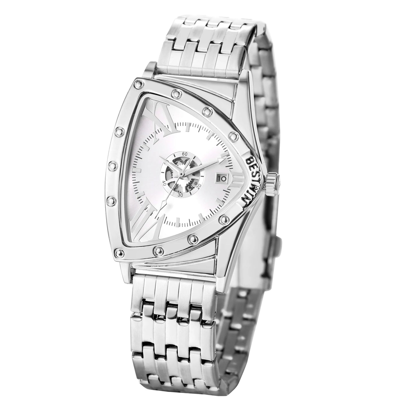 LANCARDO Men's Watch Triangle Dial Stainless Steel Waterproof Strap Quartz Watch Bar Diamond Scale Calendar Available
