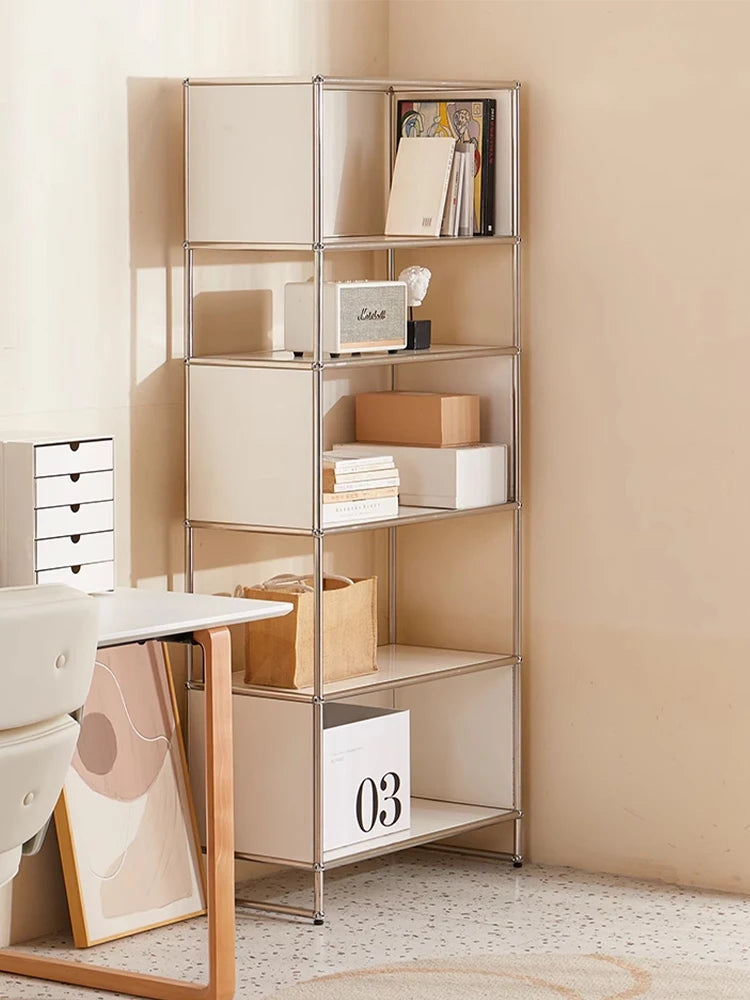 Bookshelf Storage Stainless Steel Metal Corner Shelf Display Bookcase Furniture Living Room