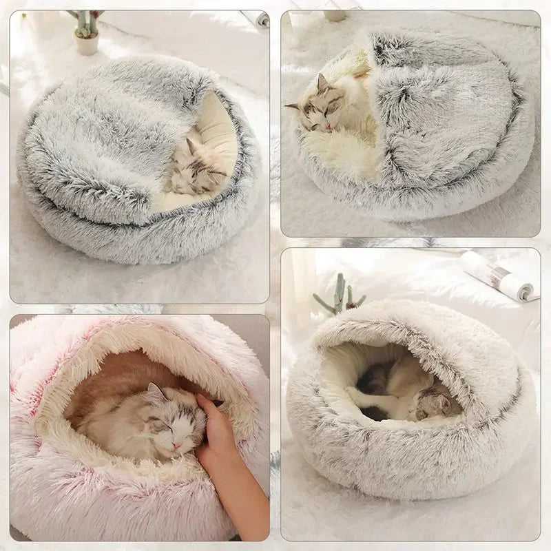 Cat Dog Bed Pet Mattress Sleeping Warm Soft Plush Pet Bed with Cover Round Nest Cave for Small Dogs kitten
