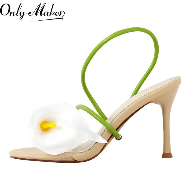 Onlymaker Women Open Toe Flower Sandals Wedding Heels Dressy Summer Heels