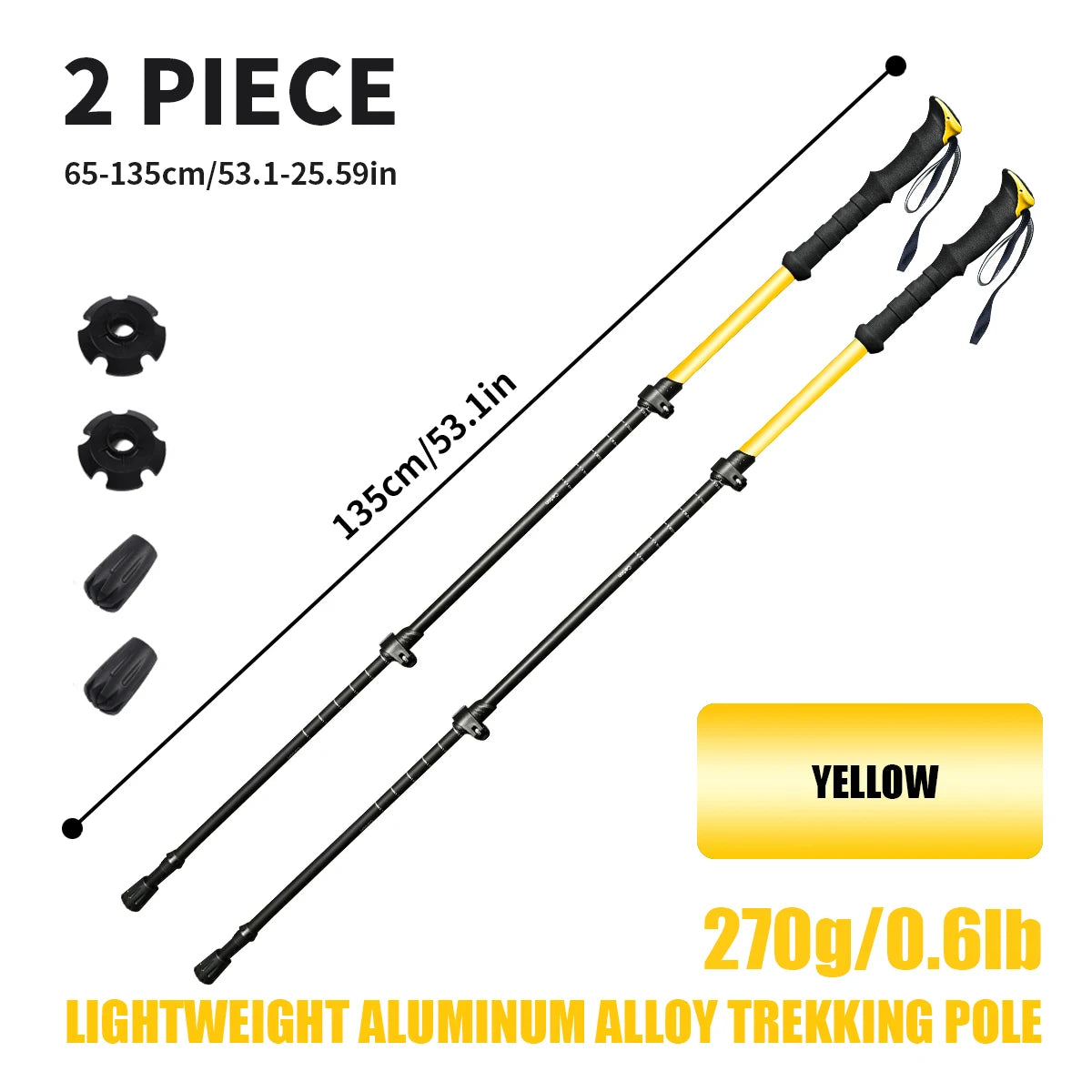 2-Piece Set of High-Quality Trekking Poles, Aluminum Alloy, Walking Sticks, Walking Sticks, Adjustable Length, Ergonomic Grips, Suitable for Outdoor Activities with Hiking and Mountaineering