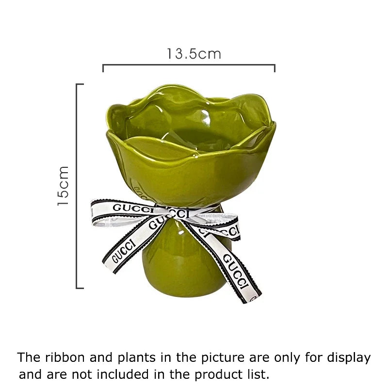 Rose Flower Shaped Ceramic Vase Desk Decoration Flowers Arrangement Girding Decorative Floral Vases Room Aesthetic Decor