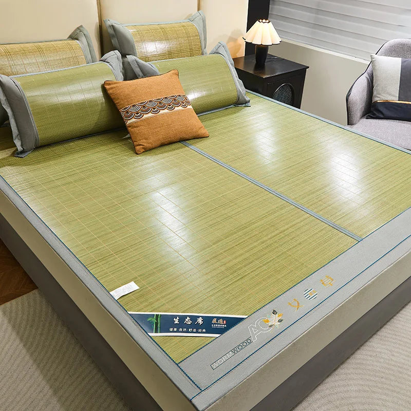 Wormwood mat bamboo mat summer household double bed foldable double-sided ice silk mat summer mat dual-use straw mat