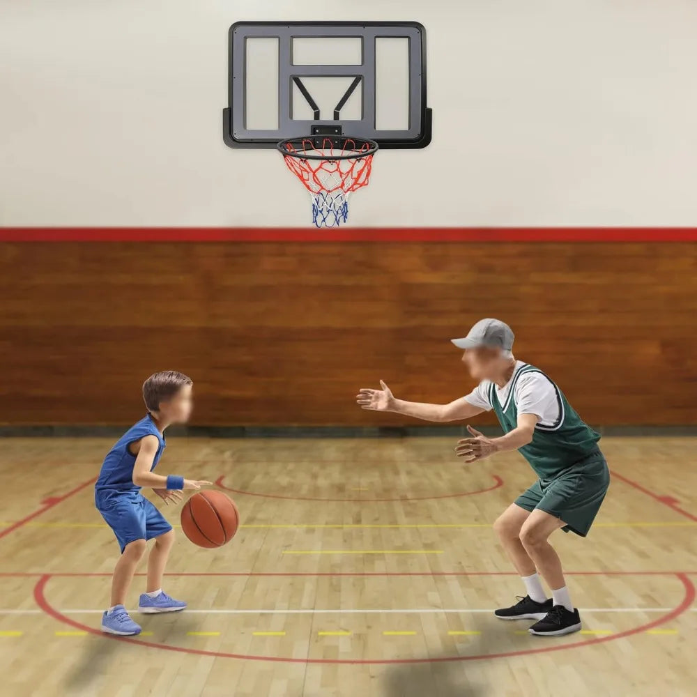Basketball Backboard and 17" Rim Combo Kit PET Material Basketball Hoop in-Ground Wall Mounted Kids/Adults Indoor/Outdoor