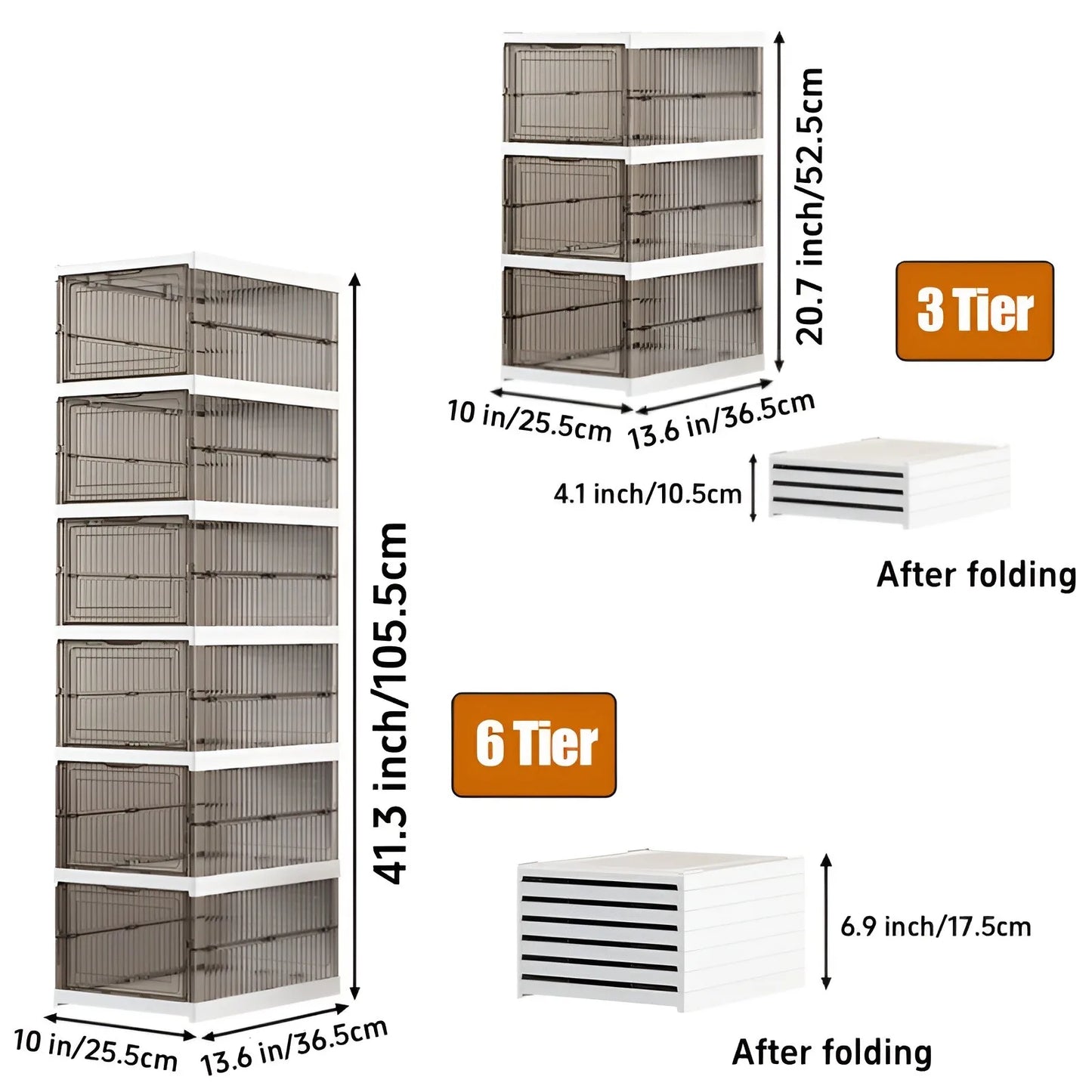 Clear Shoe Storage Box, No Assembly Stackable Drop Front Shoe Organizer Storage Bins, All-in-one Free Standing Shoe Cabinet