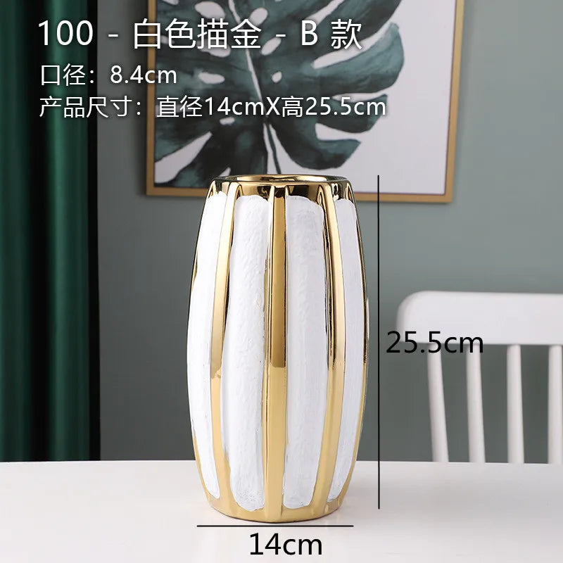 White Gold Ceramic Vase Desktop Flower Arrangement Hydroponic Vases Dried Flowers Vase Plant Vases Flowerpot Decoration Crafts