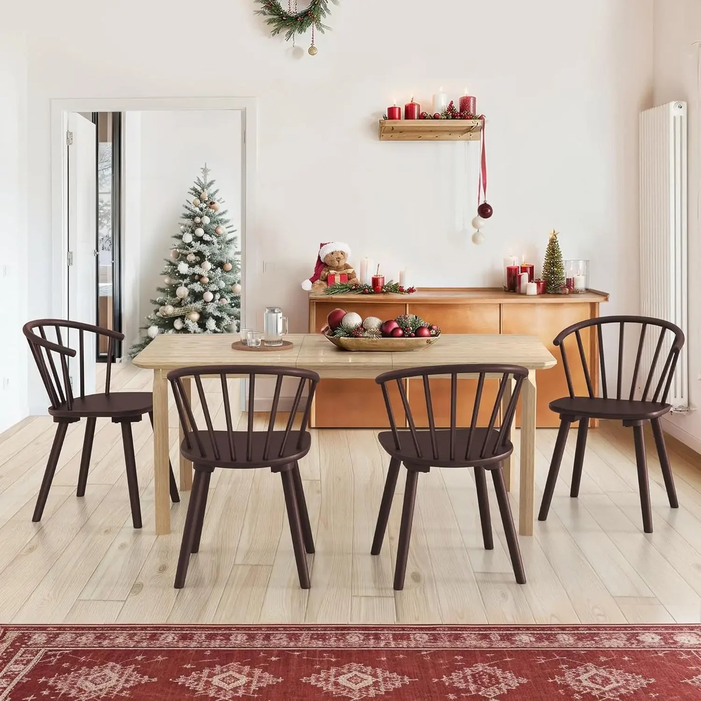 Dinings Chairs Set of 8,Farmhouse Wood Dinings Chair with Semicircular Backrest,Spindle Dining Chair for Kitchen and Dining Room