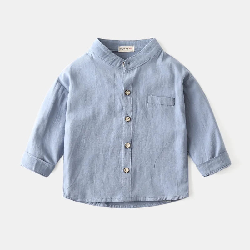 Boys Clothes Baby Boy Shirt Buttons Soft Cotton Kids Blouse Boutique Infantil 1 to 2 3 4 5 6 7 Yrs Casual White Blue Yellow Tops