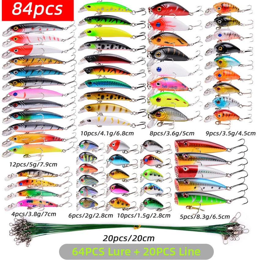 Mixed Fishing Lure Kits Crankbait Minnow Popper Lure Bass Baits wobbler Set Lifelike Fake Fishing bait Tackle