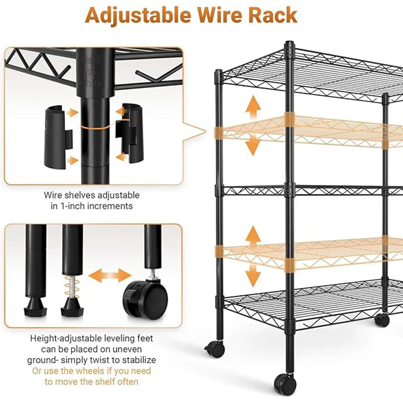 YSSOA Heavy Duty 3-Shelf Shelving with Wheels, Adjustable Storage Units 750Lb Capacity, Steel Organizer Wire Rack, Plug Version