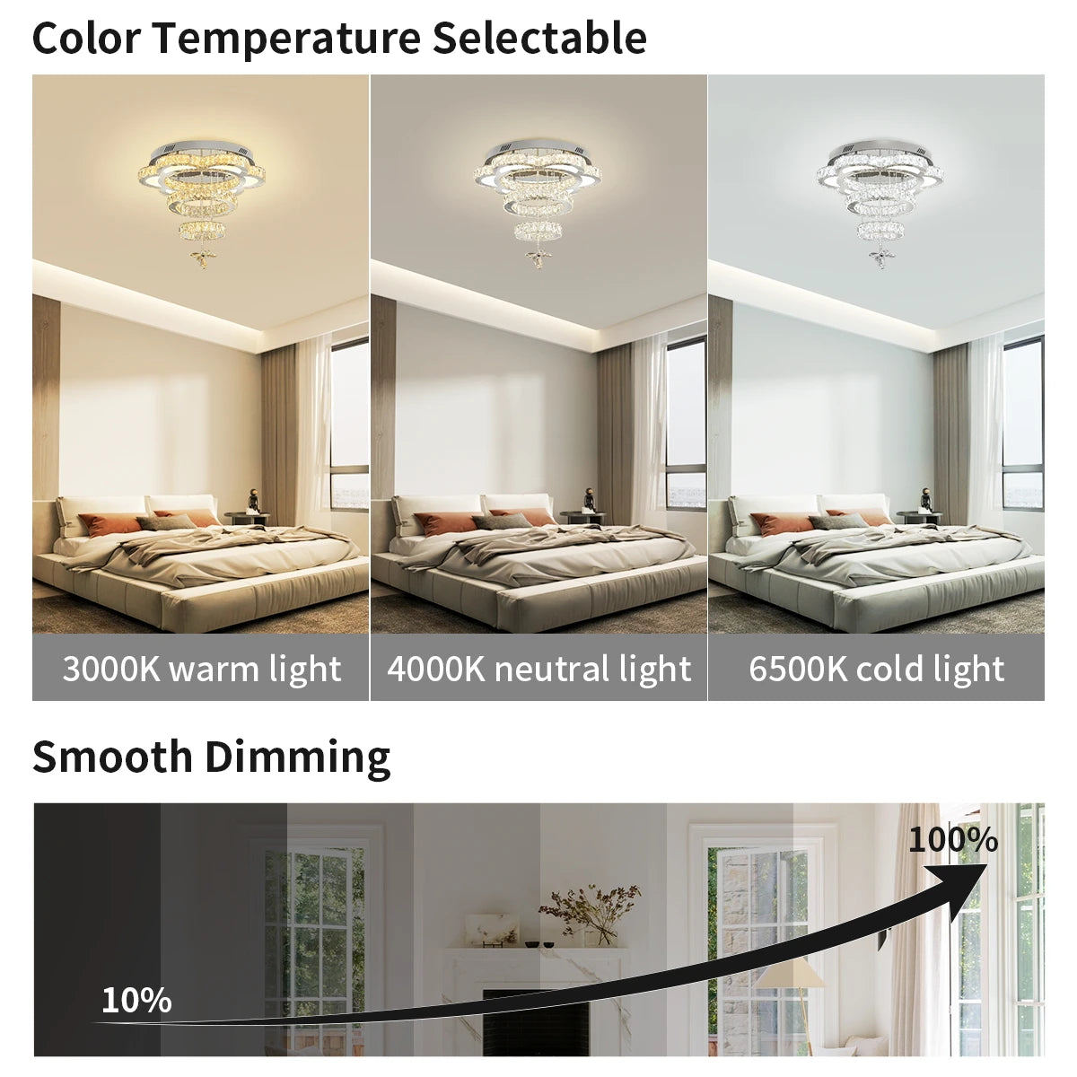Advanced Flower Shaped Crystal Ceiling Pendant Lamp LED Stepless Dimming with Remote Control Luxury Home Decorative Lights