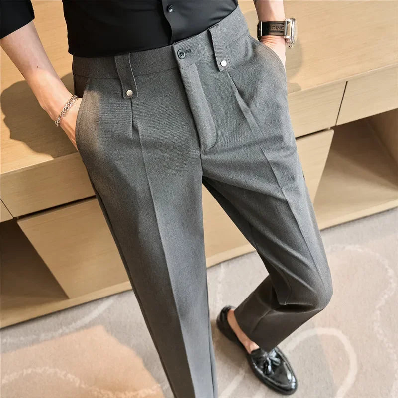 Mens Suit Pants 2025 Autumn New British Style Elastic Waist Solid Casual Formal Dress Pants Slim Fit Trousers for Men Clothing