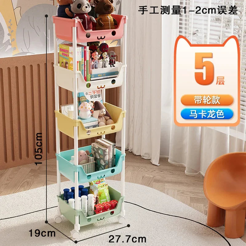 Durable Floor-to-Floor Multi-Storey Trolley Storage Rack in Macaroon Style - for Bedroom Living Room & Child-Focused Storage