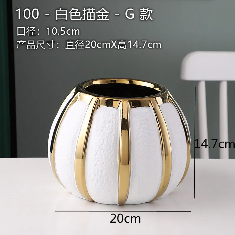 White Gold Ceramic Vase Desktop Flower Arrangement Hydroponic Vases Dried Flowers Vase Plant Vases Flowerpot Decoration Crafts