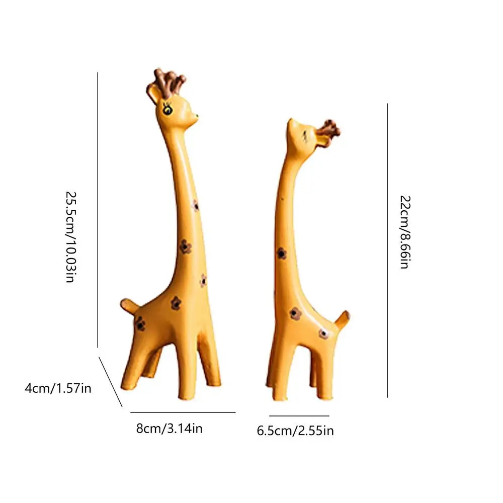 Wooden Giraffe Sculptures Couple giraffe Standing Tabletop Animal Statue Handcraft Home Office Ornament Figurine