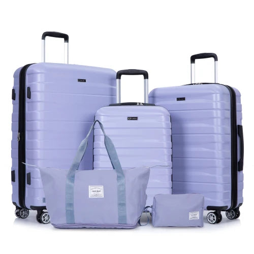 Luggage set of 5 pieces, expandable hard PC luggage set with TSA lock for rotating wheels, polychrom lightweight rolling luggage