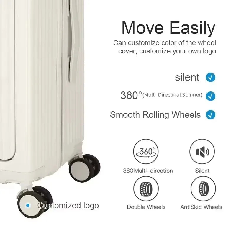 20/22/24/26‘’ Front Opening Suitcase Travel Rolling Luggage Aluminum Alloy Trolley PC Case with Spinner Wheel USB charging Plug