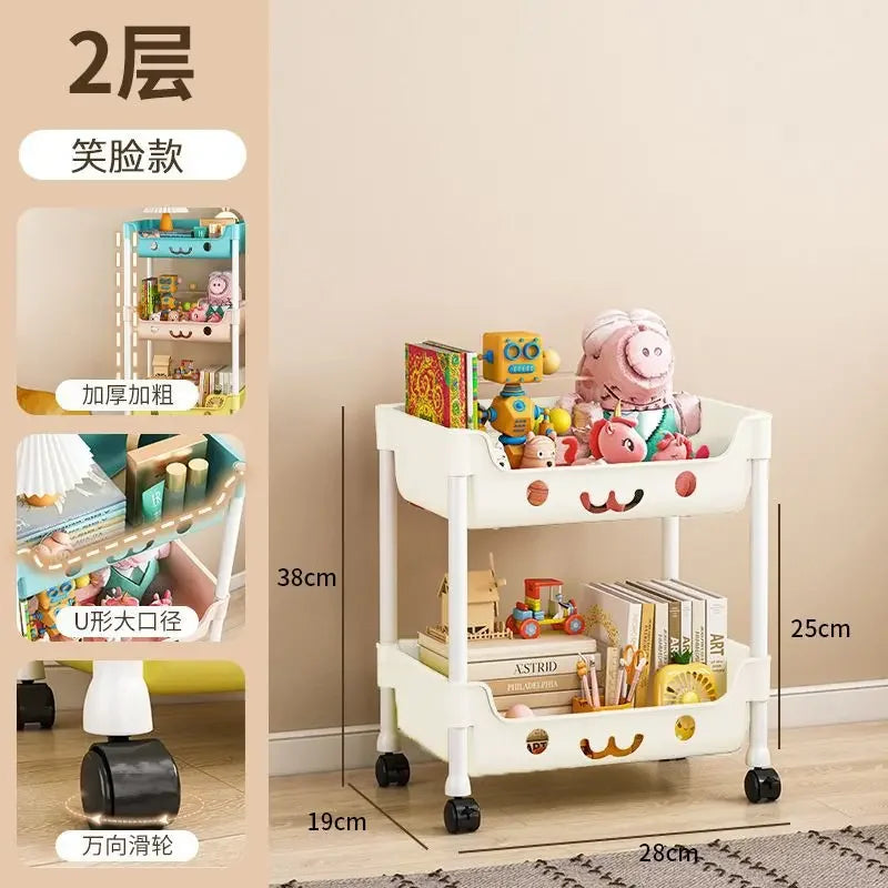 Durable Floor-to-Floor Multi-Storey Trolley Storage Rack in Macaroon Style - for Bedroom Living Room & Child-Focused Storage