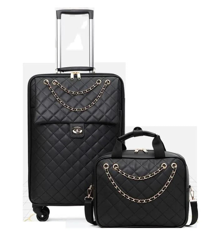 9018 20"24"28" INCH Women Leather Trolley Rolling Luggage Check In Cabin Spinner Suitcase For Travelling