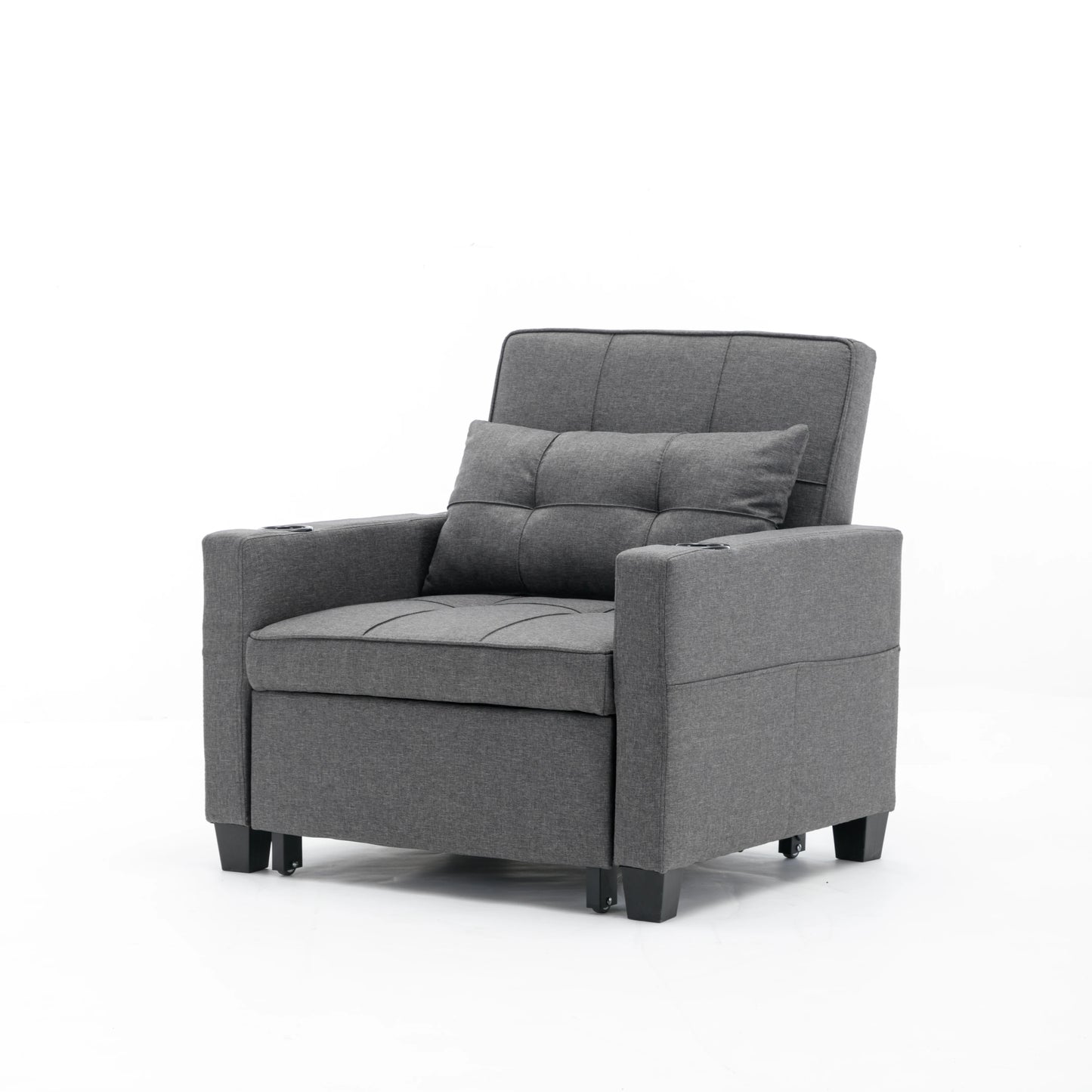 Futon Chair Bed Convertible Chair 3-in-1 Pull Out Sleeper Chair Beds with USB Ports, Armchair Bed Sleeper for ing Room (Dark Gre