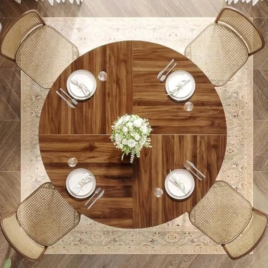 Round Dining Table, Wood Kitchen Table with Sturdy Metal Base, Large Circle Dinner Table for Dining Room, Kitchen, Living Room