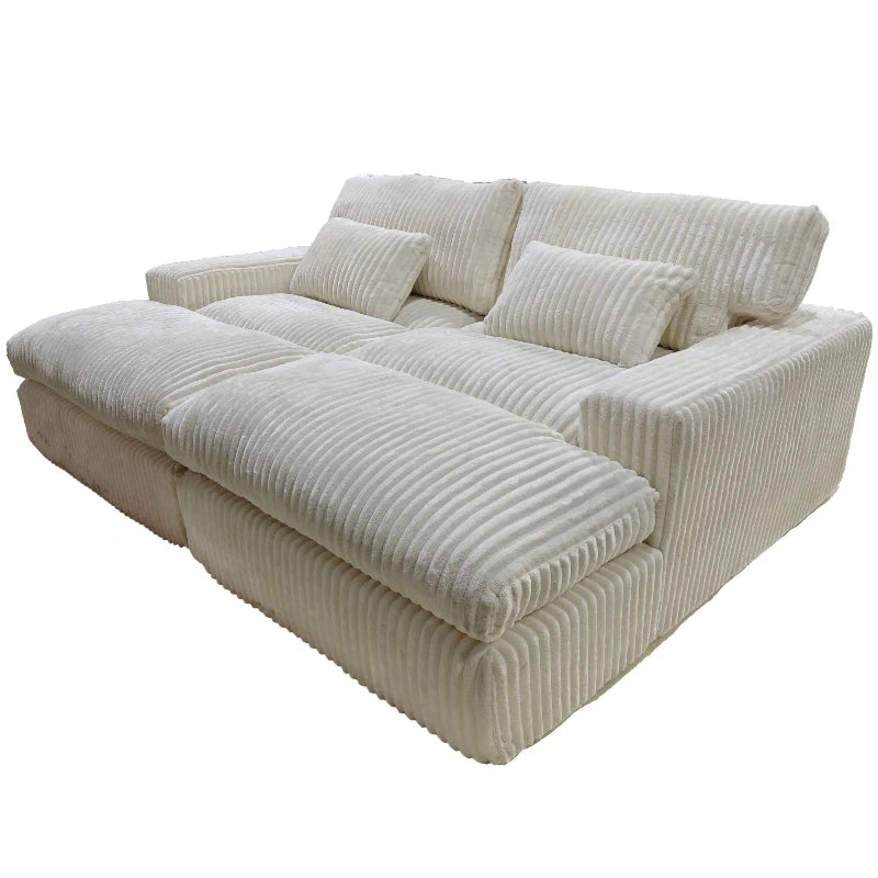 Italian Style Retro Luxury Corduroy Double Sofa Bed for Living Room Vacuum Compression Washable Customizable