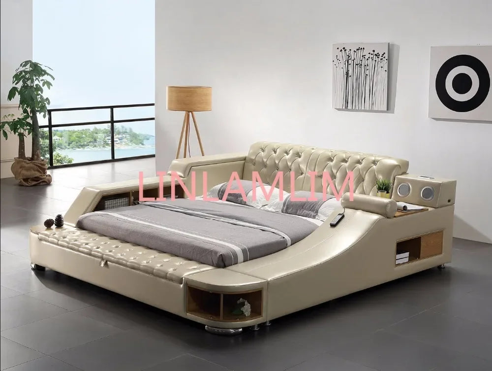 real Genuine leather bed frame Modern Soft Beds with storage Home Bedroom Furniture cama muebles de dormitorio / camas quarto