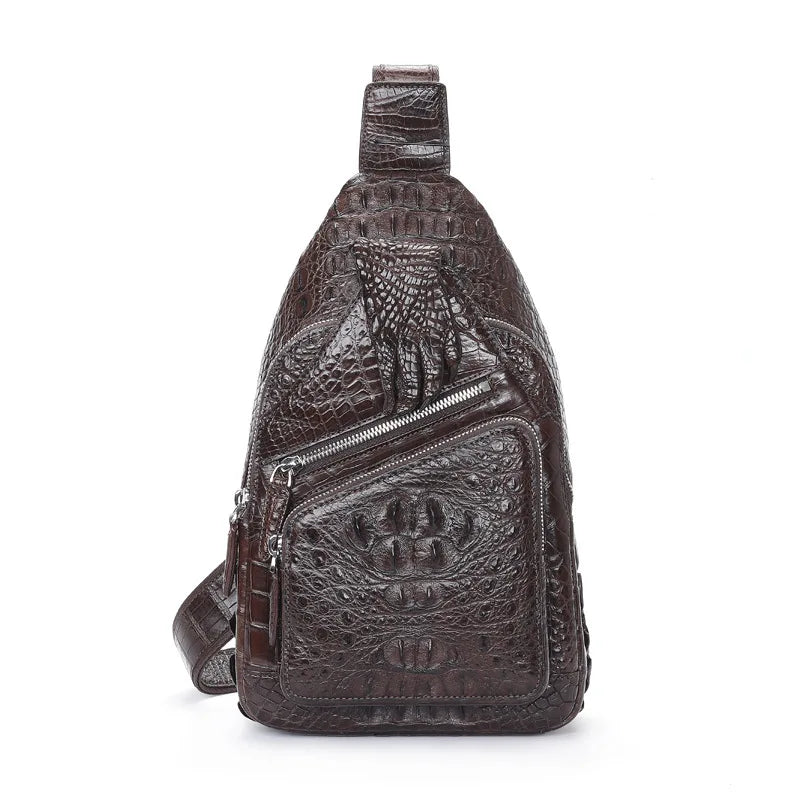 Fashion Men Crocodile Real Leather Chest Bag Casual Vintage Crossbody Shoulder Bags Wear-Resisting Genuine Leather Travel Bag