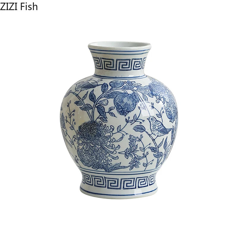 Blue and White Porcelain Vase Plant Pot Table Decoration Flowers Arrangement Multiple Styles Flower Vases Room Aesthetic Decor