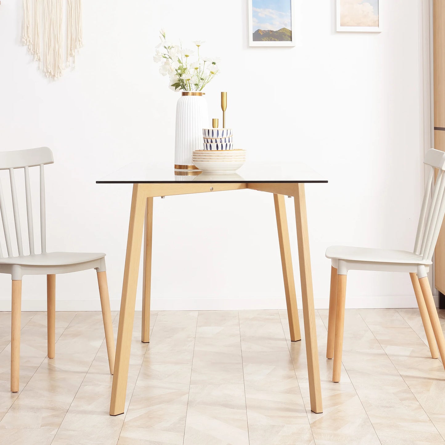 Homcom Modern Dining Table with Tempered Glass Top 120X60X76 cm