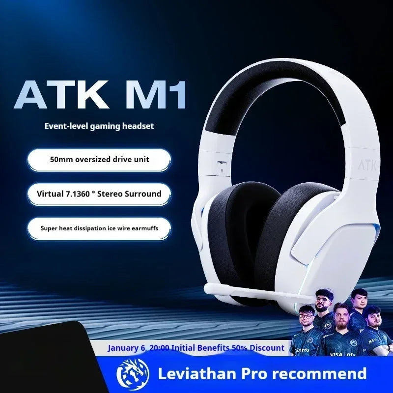 Atk M1 Headphone Mercury I Noise Reduction Wireless Bluetooth Csgo Gaming Headset 1200mah Head-Mounted Gamer Earphones Custom