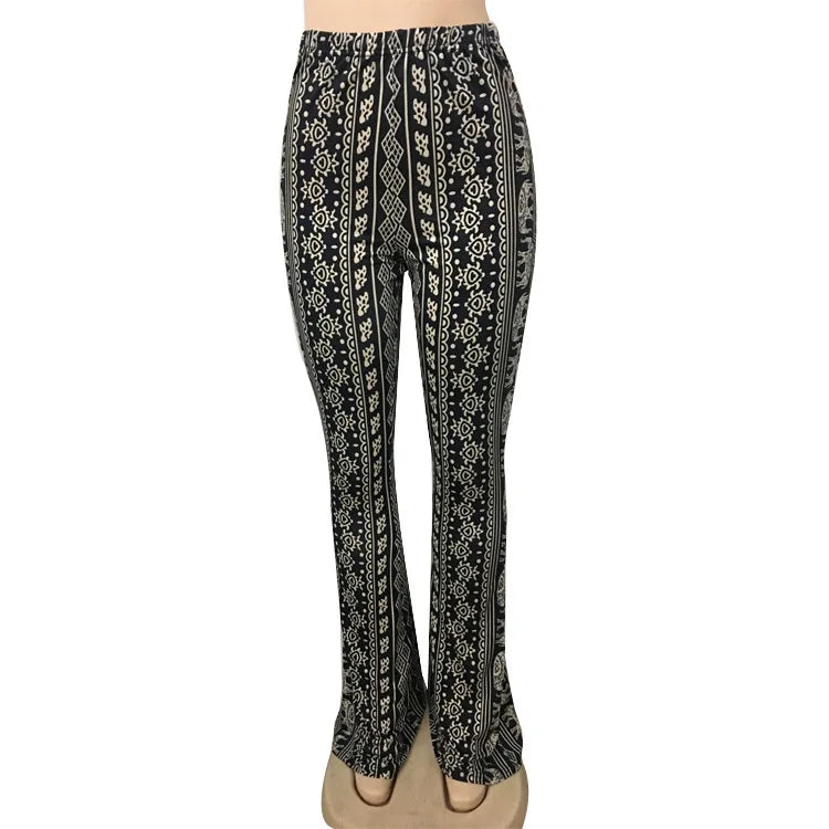Women's Clothing Pants 2025 New Women's Pants Bohemian Micro-flared Pants Leggings Fashion Printing Ethnic Tribal Style