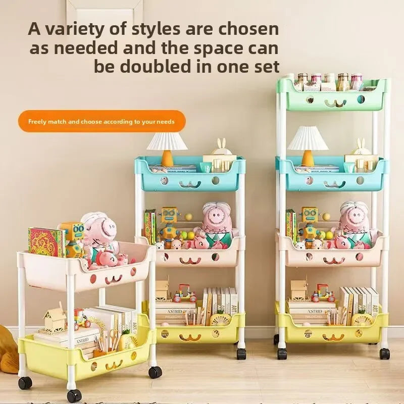 Durable Floor-to-Floor Multi-Storey Trolley Storage Rack in Macaroon Style - for Bedroom Living Room & Child-Focused Storage