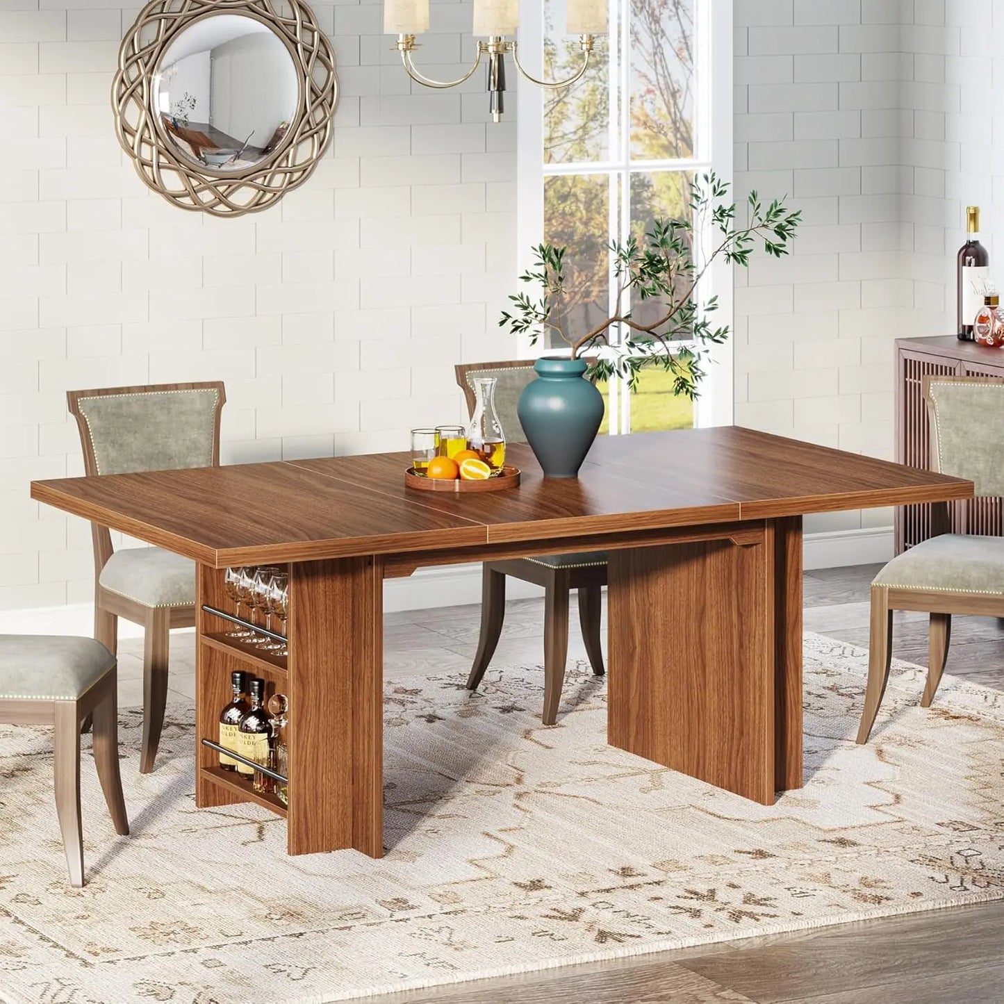 Farmhouse Dining Table for 6 to 8, 63-Inch Rectangular Kitchen Table with Storage,for Dining Room, Kitchen, Living Room