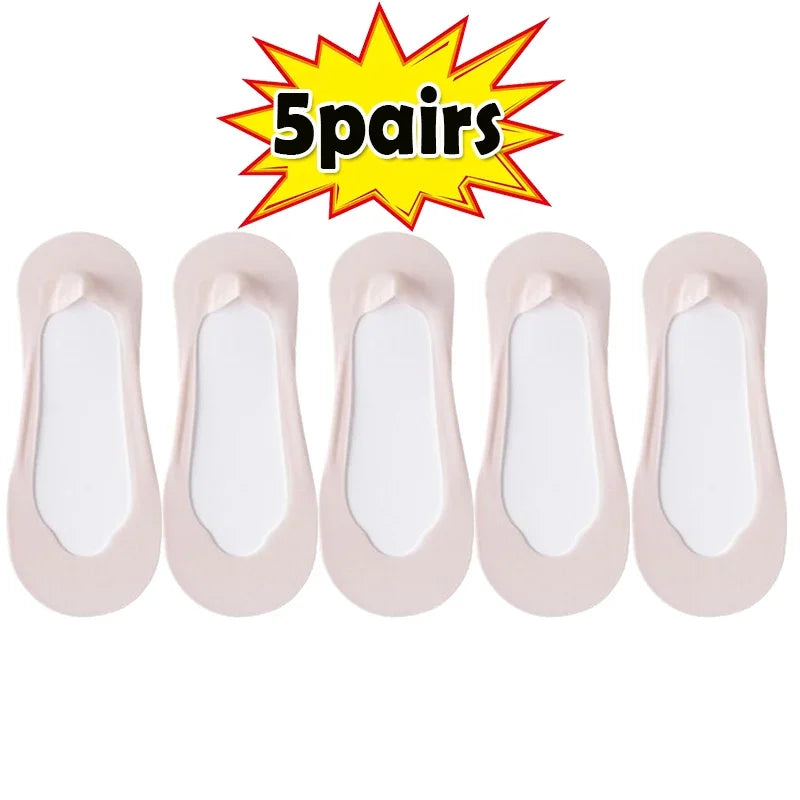 3/5/10Pairs Summer Thin Socks Women's Ankle Short No-Show Set Foot Cotton Female Invisible White Low Cut Non-Slip Boat Sock