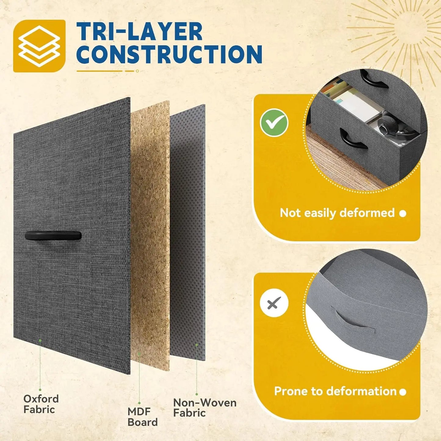 Storage Tower with 4 Drawers - Fabric Dresser, Organizer Unit for Bedroom, Living Room, Closets - Sturdy Steel Frame