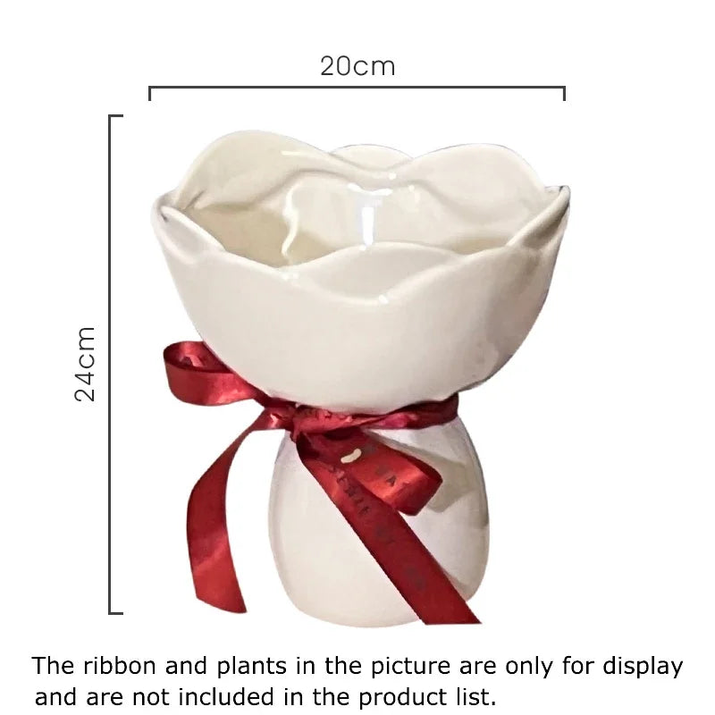 Rose Flower Shaped Ceramic Vase Desk Decoration Flowers Arrangement Girding Decorative Floral Vases Room Aesthetic Decor