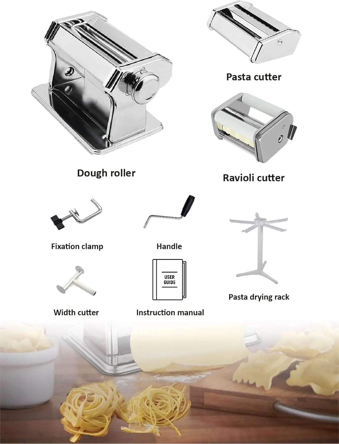 Pasta Maker Set with Ravioli Attachment and Drying Rack